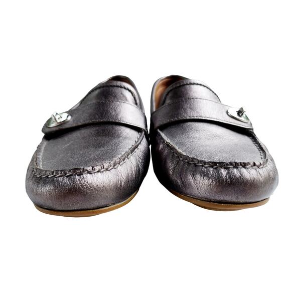 NEW Coach Silver Leather Turn-Lock Moccasins Sz 9 | Driving Loafers Flats Luxury - Picture 5 of 8